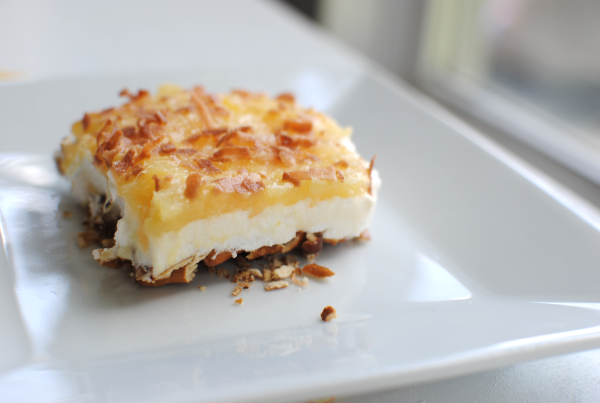 Pineapple Toasted Coconut Pretzel Salad